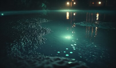 Serene Nocturnal Swimming Pool Scene Generative AI