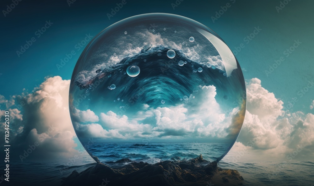Poster ethereal dreamscape: reflected ocean ripples and clouds generative ai