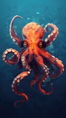 Minimalist Octopus Artwork on Dark Background Generative AI