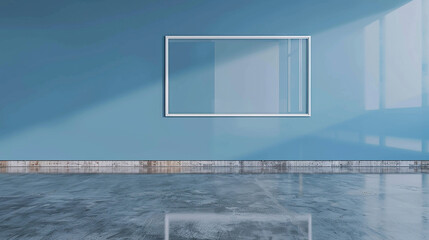 A contemporary, acrylic frame mockup, floating against a backdrop of a high-gloss, ultramarine blue wall in a modern art gallery. 32k, full ultra hd, high resolution