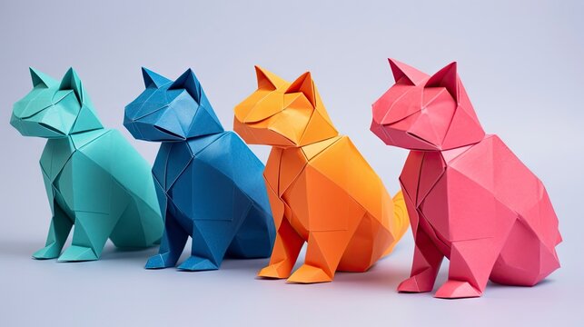 Colorful Origami Cat Figurine Generative AI - Powered by Adobe