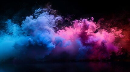 Obraz na płótnie Canvas Step into a realm of mesmerizing beauty and wonder, where an explosion of vibrantly colored smoke dances gracefully against a dark background in a captivating