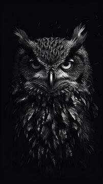 Monochrome Owl Artwork on Dark Background Generative AI