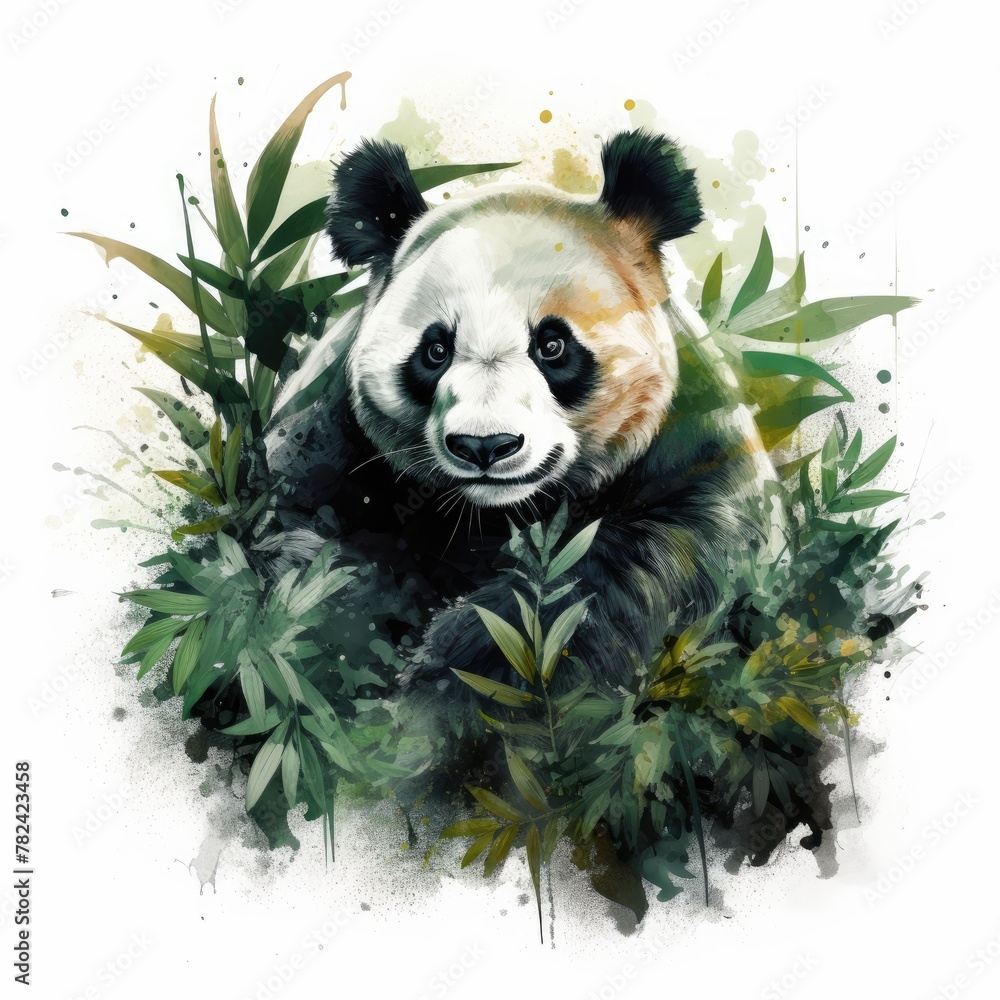 Poster whimsical panda illustration in jungle setting generative ai