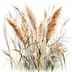 Tranquil Pampas Grass Watercolor Painting Generative AI