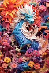 Fototapeta na wymiar Majestic Ancient Fantasy Dragon Paper Sculpture Generative AI