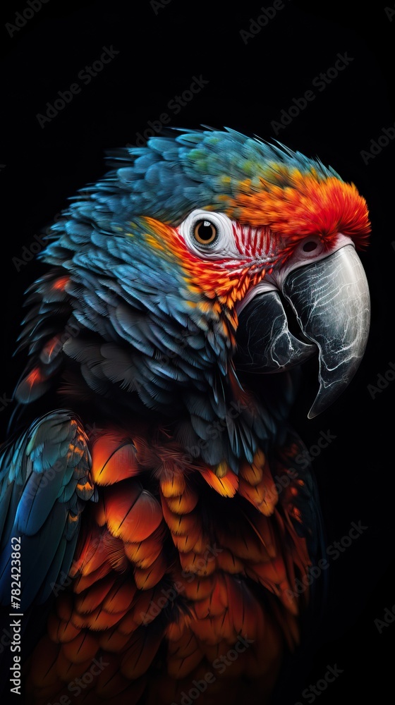 Poster vibrant parrot in bokeh-style portrait generative ai