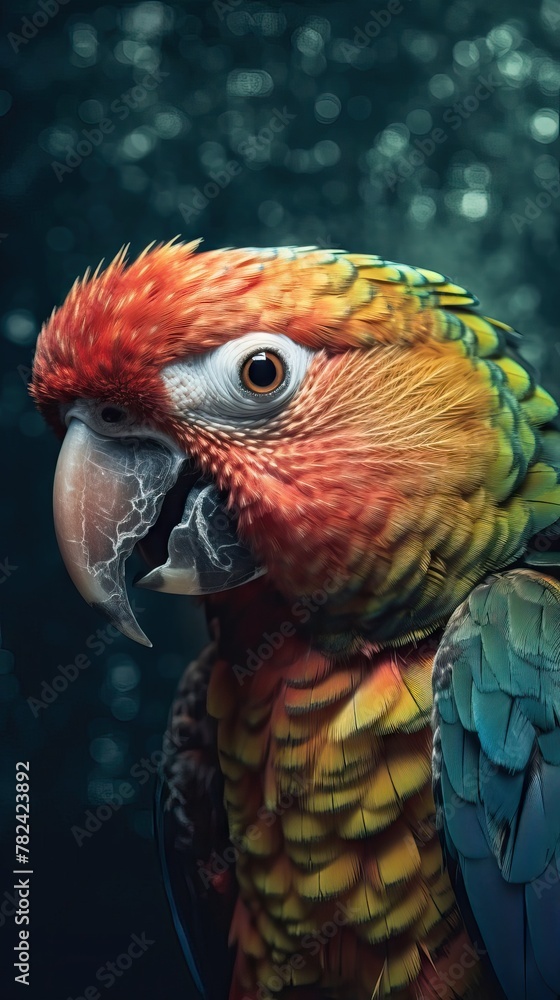 Poster vibrant parrot in artistic bokeh background generative ai