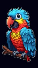 Vibrant Cartoon Parrot on Dark Background Generative AI