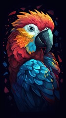 Obraz premium Vibrant Typographic Parrot on Dark Background Generative AI