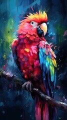 Vibrant Watercolor Parrot on Dark Background Generative AI