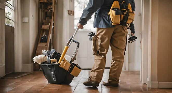 Back view of a technician with the tool kit.