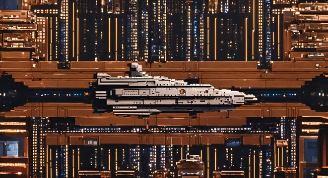 Pixel art of spaceships.