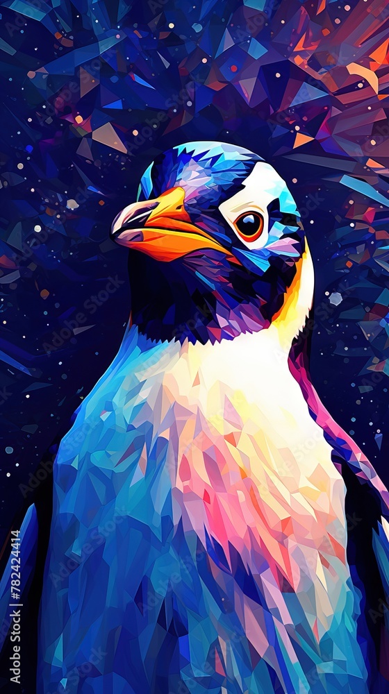 Poster captivating abstract penguin on dark background generative ai