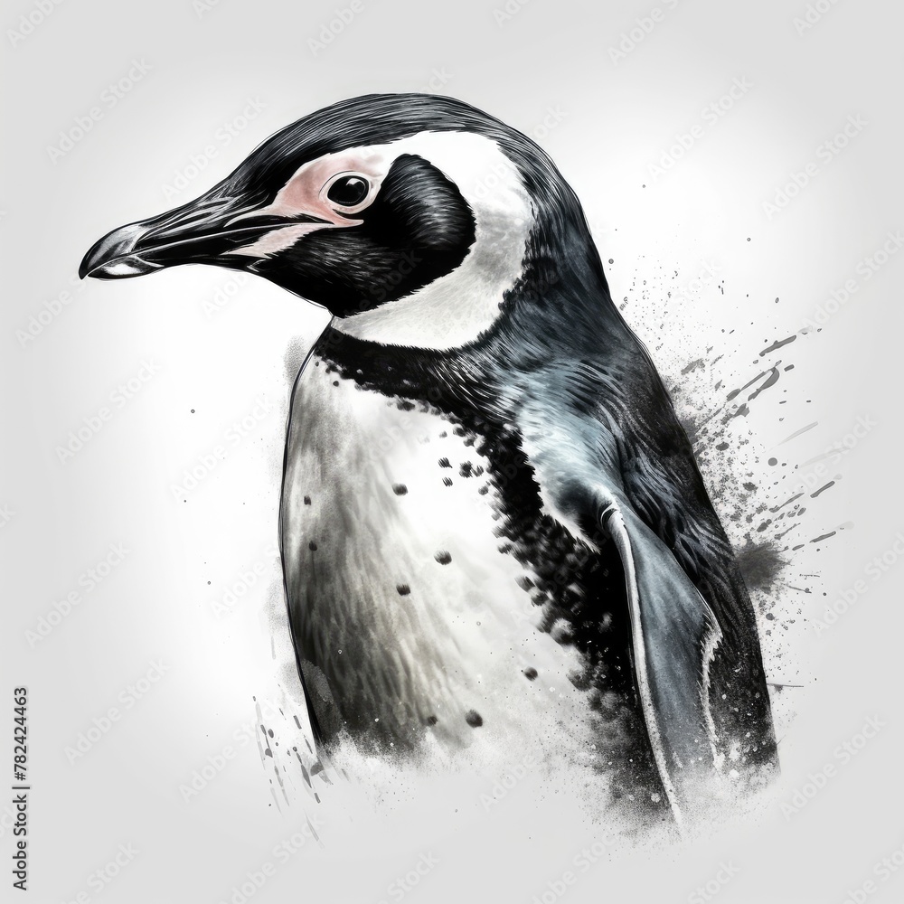 Poster charming penguin character design on white background generative ai