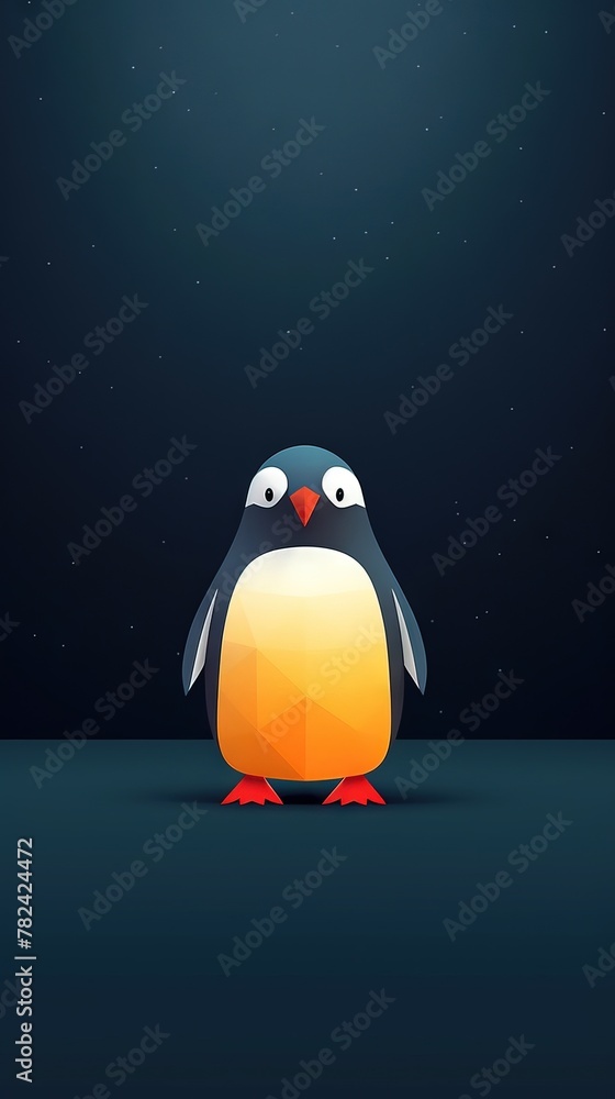 Poster minimalist penguin portrait on dark background generative ai