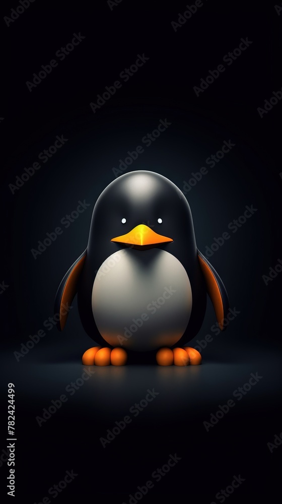 Poster minimalist penguin on dark background generative ai