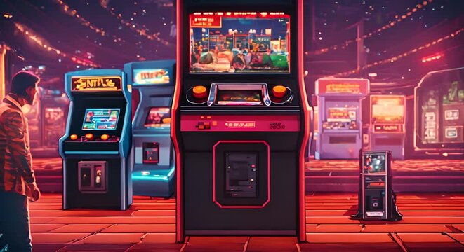 Pixel art of some arcade machines.