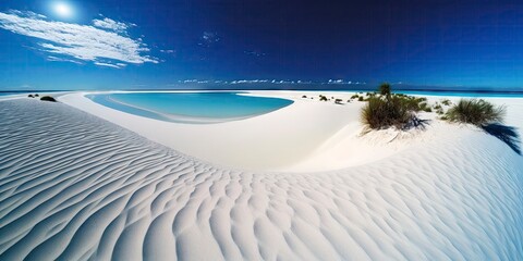 Idyllic White Sand Beach with Vibrant Blue Sky Generative AI