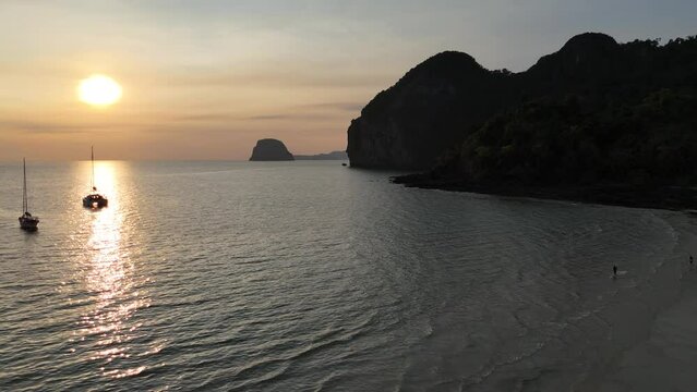 Farang beach in Koh mook Island drone view.