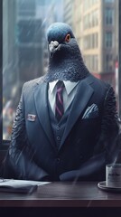 Fashionable Pigeon in a Corporate Office Generative AI
