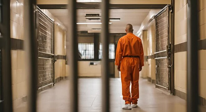 Back view of a prisoner in jail.