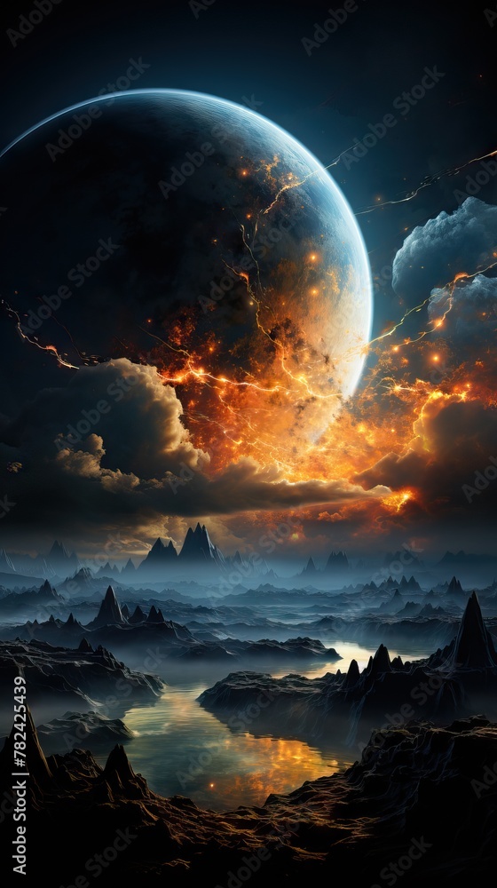 Poster captivating close-up of a celestial planet generative ai
