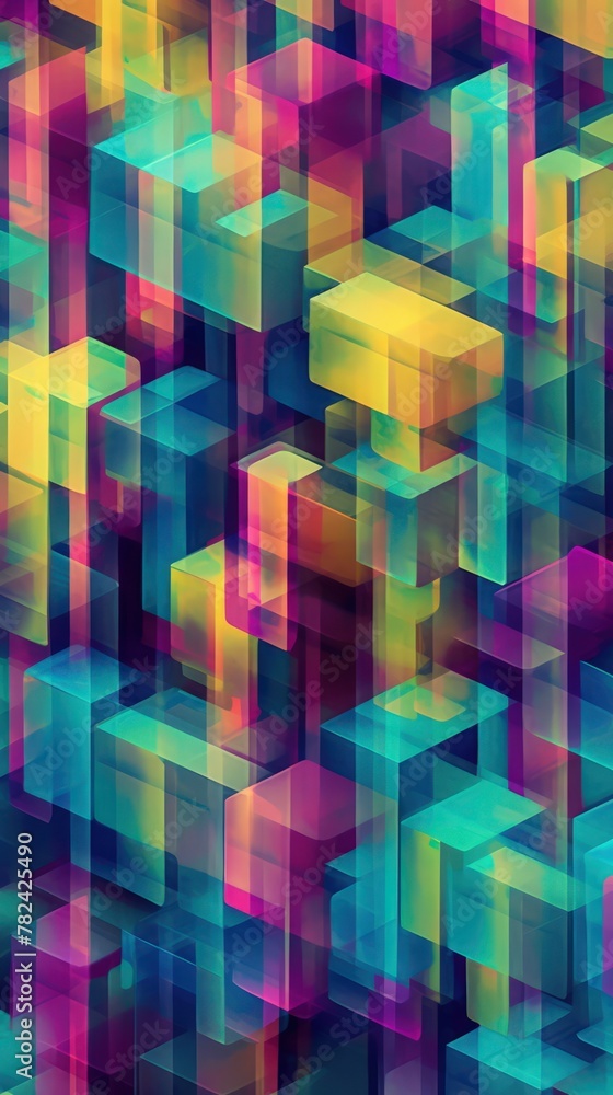 Poster vibrant abstract composition with layered shapes generative ai