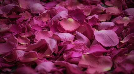 Fototapeta premium Romantic Pink Rose Petals on Purple Floral Background Generative AI