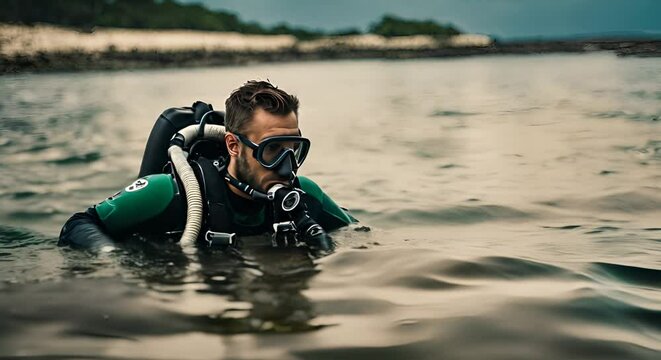 Man in scuba diving suit doing diving.