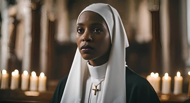 Black monk woman in the church.