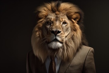 Regal Lion in a Business Suit Generative AI