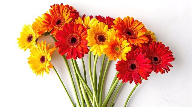 Vibrant Gerbera Daisies Arrangement on a White Background. A Fresh, Colorful Floral Display. Perfect for Spring and Summer Decor. AI