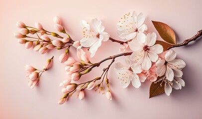 Delicate Cherry Blossom Branches on Soft Pink Background Generative AI