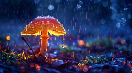 Step into a world of natural beauty and intrigue, where a luminous backlit glowing forest mushroom...