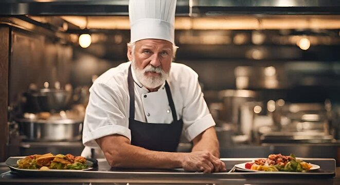 Senior chef in the kitchen of a restaurant.