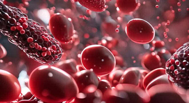 Red blood cells in the bloodstream.