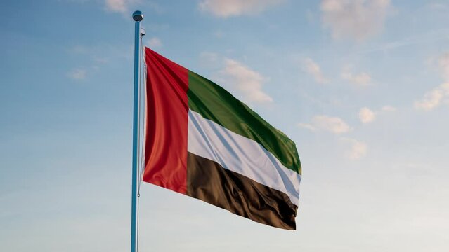UAE United Arab Emirates Abu Dhabi Dubai Flag Dolly Out Cinematic Dusk