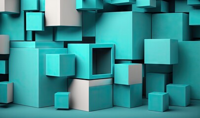 Vibrant Turquoise Geometric Cubes Arrangement Generative AI