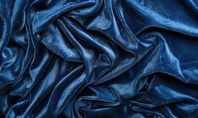 Fototapeta premium closeup view of background draped with sumptuous velvet fabric in luxurious navy blue, abstract background