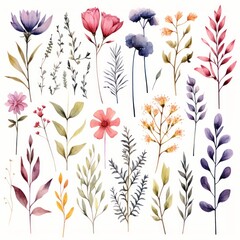 Vibrant Botanical Watercolor Illustrations Generative AI