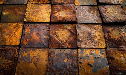 abstract background with rusted metal plates in shades of deep brown and ochre