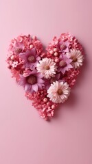 Romantic Heart-Shaped Floral Arrangement on Soft Pink Background Generative AI