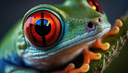 Vibrant Red-Eyed Tree Frog Close-Up Generative AI