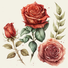 Whimsical Red Rose Illustration Generative AI