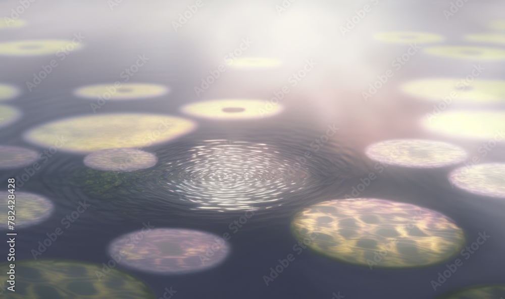 Poster serene pond reflection dreamy background generative ai