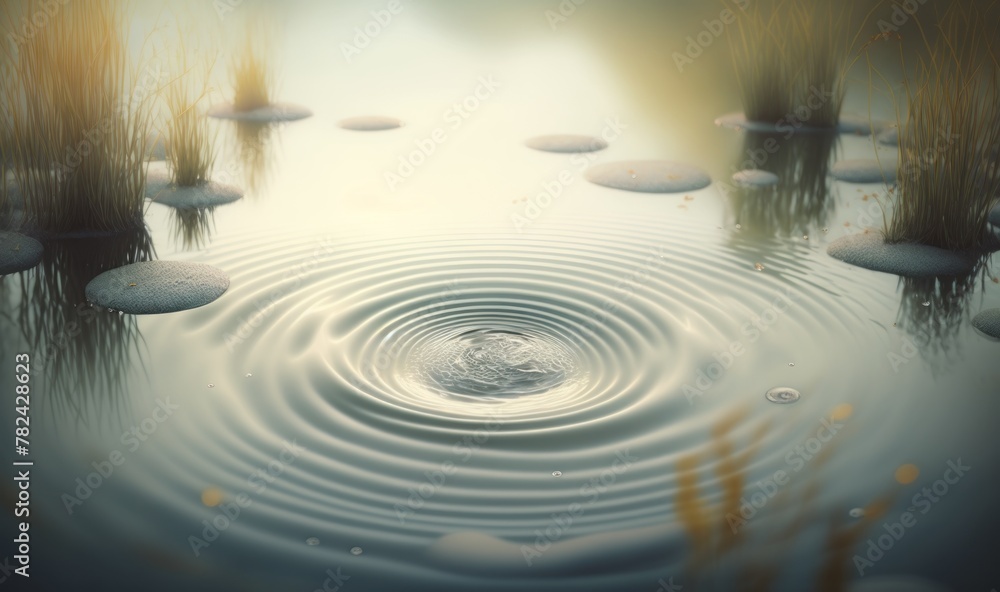 Aufkleber serene pond reflections with soft ethereal backdrop generative ai