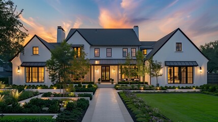 The lush greenery and manicured gardens frame the scene, adding a touch of natural beauty and tranquility.
