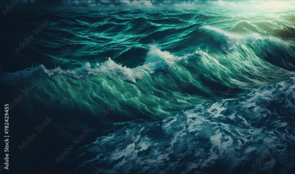 Poster dreamy ocean waves - calming background for design generative ai