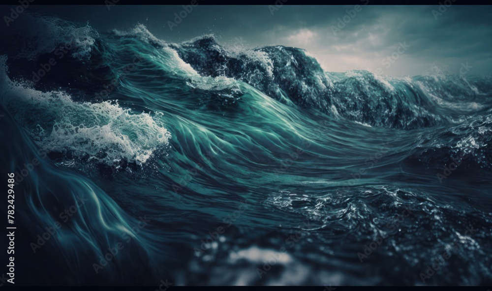 Poster dreamy ocean waves - calming background for design generative ai